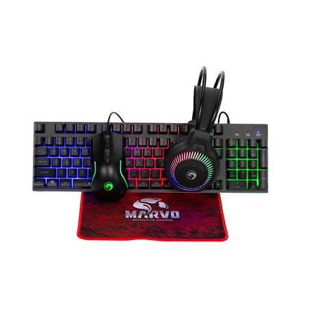 Marvo Scorpion CM416 4-in-1 Gaming Bundle, Wired Keyboard, Mouse, Headset and Mouse Pad, UK Layout