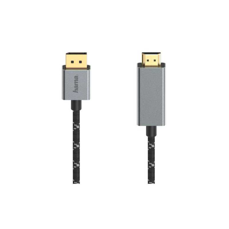 Hama DisplayPort Male to HDMI Male Converter Cable, Ultra-HD 4K, 1.5 Metre, Black/Grey