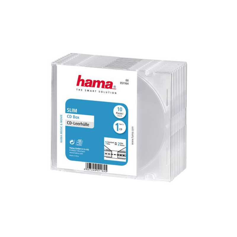 Hama CD/DVD/Blu-Ray Slim Jewel Cases x10, Transparent