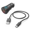 Hama USB-A Fast Charge Car Adapter with USB-C Charging Cable, Qualcomm 3.0, 19.5W, Black