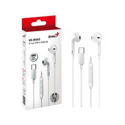 Genius HS-M365W USB-C In-Ear Earbuds with In Line Microphone and Volume Controls (White)