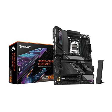 Gigabyte X870E AORUS ELITE WIFI7 AMD AM5 Socket Motherboard, ATX, 4x DDR5 Slots, 4x M.2 Sockets, 3x USB-C Port, Fitted I/O Shiel