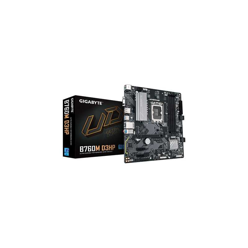 Gigabyte B760M D3HP Intel 1700 Socket Motherboard, Micro-ATX, 4x DDR5 Slots, 2x M.2 Sockets, 1x USB-C Port, GbE LAN, 1x D-Sub / 