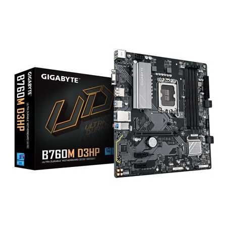 Gigabyte B760M D3HP Intel 1700 Socket Motherboard, Micro-ATX, 4x DDR5 Slots, 2x M.2 Sockets, 1x USB-C Port, GbE LAN, 1x D-Sub / 