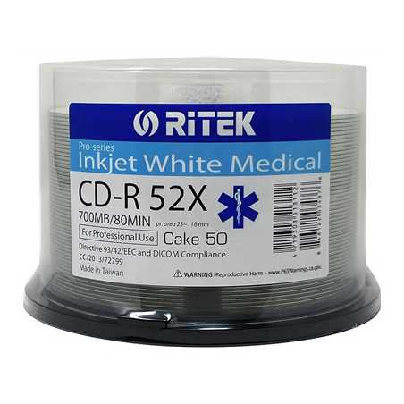 Ritek Medical Pro 50PK CD-R 52X 700MB/80Min (Directive 93/44/EEC and DICOM Compliance)