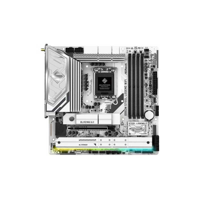 Asrock B860M STEEL LEGEND WIFI, Intel B860, 1851, Micro ATX, 4 DDR5, HDMI, DP, TB4, Wi-Fi 6E, 2.5G LAN, RGB, 4x M.2