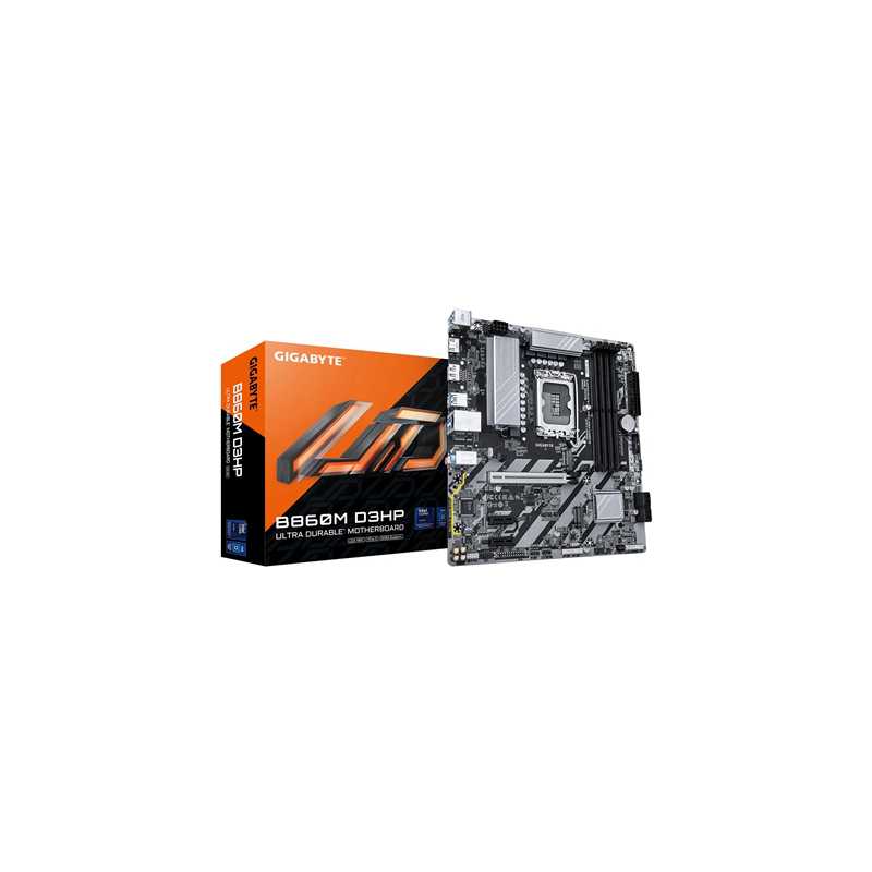 Gigabyte B860M D3HP Intel 1851 Socket Motherboard, Micro-ATX, 4x DDR5 Slots, 2x M.2 Sockets, 1x USB-C Port, GbE LAN, 1x DisplayP