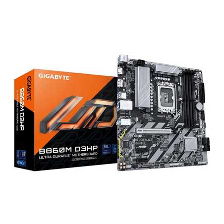 Gigabyte B860M D3HP Intel 1851 Socket Motherboard, Micro-ATX, 4x DDR5 Slots, 2x M.2 Sockets, 1x USB-C Port, GbE LAN, 1x DisplayP