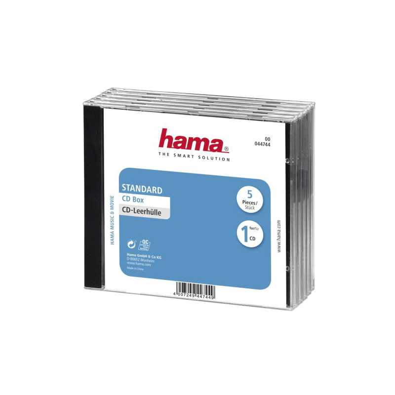 Hama CD/DVD/Blu-Ray Slim Jewel Cases x5, Transparent/Black