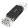 Hama External USB 2.0 OTG Card Reader, USB-A + Micro USB, SD/microSD, Black, USB Powered