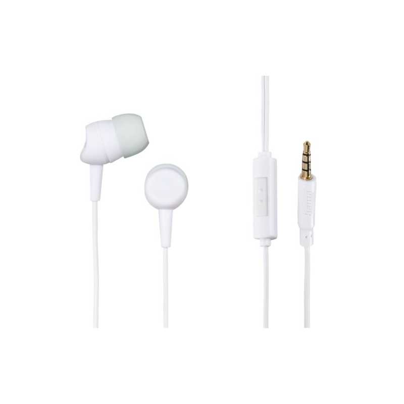 Hama (Kooky) In-Ear Earset, 3.5mm Jack, Inline Microphone, Answer Button, Cable Kink Protection, White