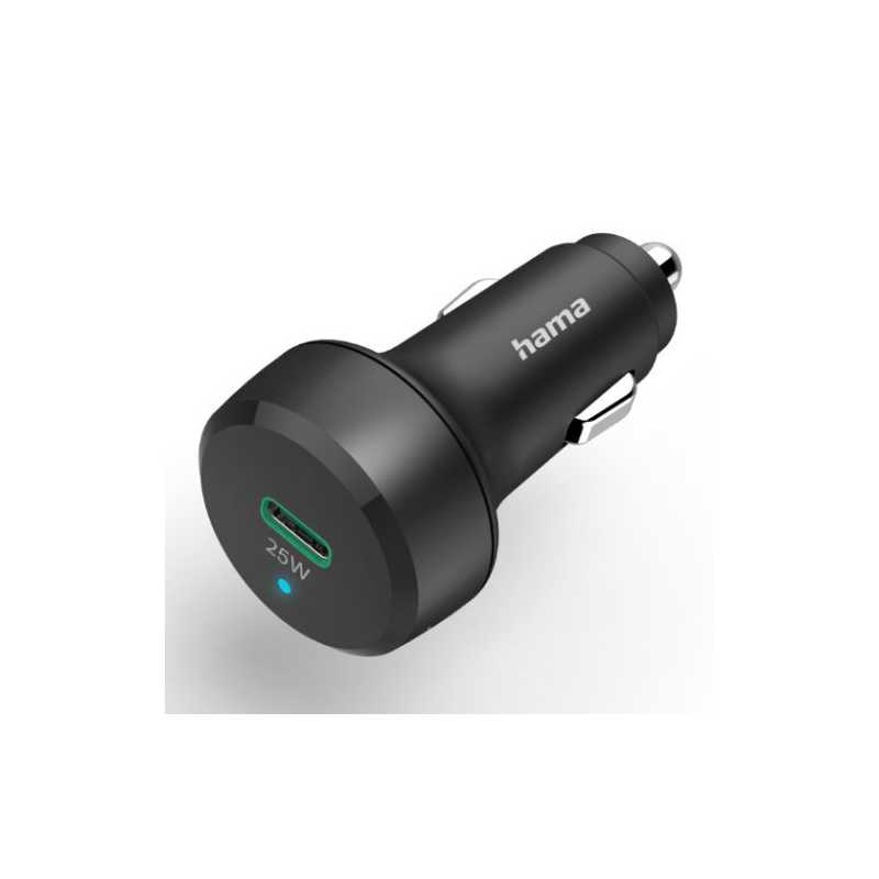 Hama USB-C Fast Charge Car Adapter, Power Delivery, Qualcomm 3.0, 25W, Black