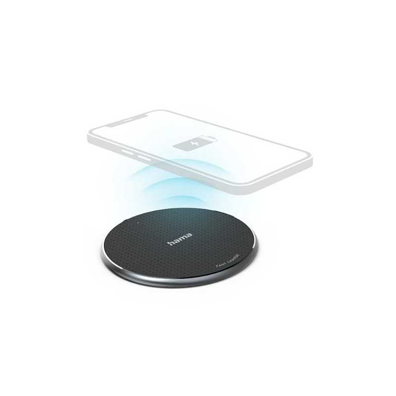 Hama QI-FC10 Wireless Charger, 10W, USB-C, Wireless Smartphone Charging Pad, Black