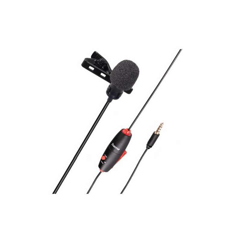 Hama Smart Lavalier Clip-On Microphone, 3.5mm Jack, On/Off Switch, 6 Metre Cable, Bag