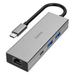 Hama 3-Port USB-C 3.2 Gen1 Hub w/ LAN, 2x USB-A, 1x USB-C, 1x GB LAN, USB Powered