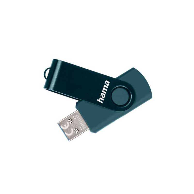 Hama Rotate 128GB USB 3.0 Memory Pen, Rotating Cap, Keyring, Petrol Blue