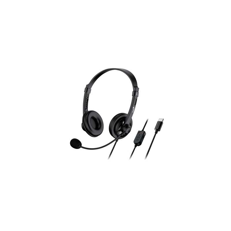 Genius HS-230U Headset with Mic, USB-C Connection, Plug and Play, Adjustable Headband and microphone with In-line Volume Control