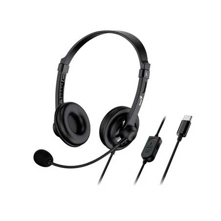 Genius HS-230U Headset with Mic, USB-C Connection, Plug and Play, Adjustable Headband and microphone with In-line Volume Control