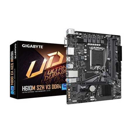 Gigabyte H610M S2H V3 DDR4 Ultra Durable Intel 1700 Socket Motherboard, Micro-ATX, 2x DDR4 Slots, 1x M.2 Socket, GbE LAN, 1x D-S