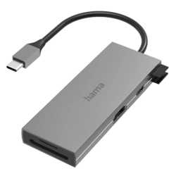 Hama USB-C 3.2 Gen1 Hub w/ HDMI & Card Reader - 2x USB-A, 1x USB-C, 1x HDMI, SD & microSD Slots, Aluminium